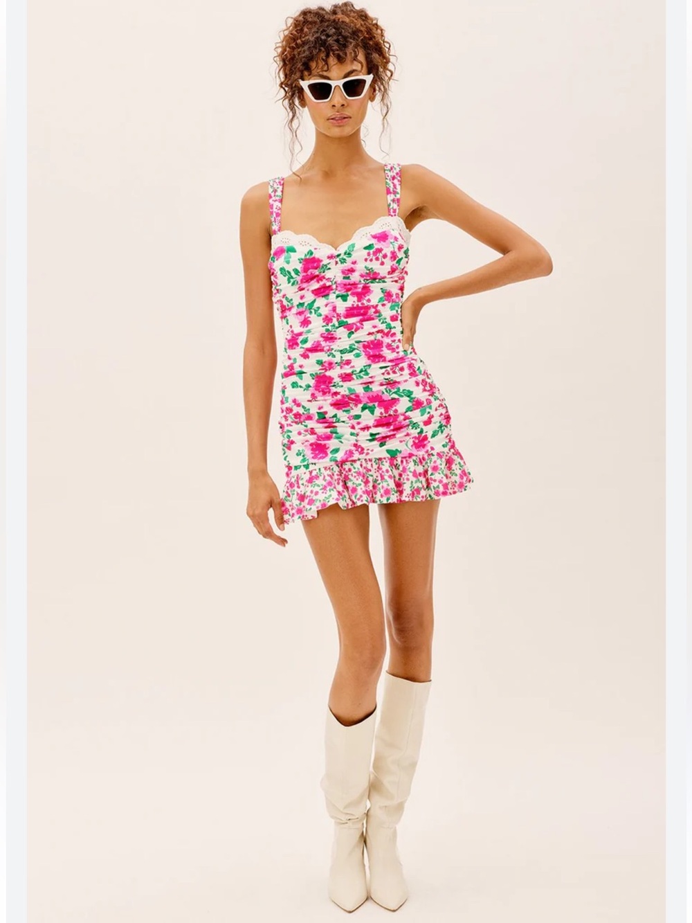 For Love & Lemons Carnation Petal Ruched Mini Dress